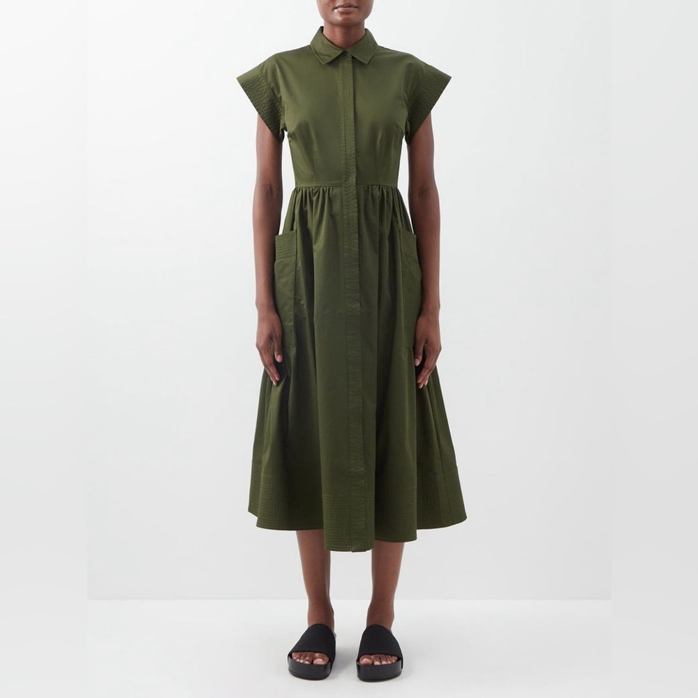 CO Essential Cap Sleeve Dress in Cotton Poplin Green - Picture 4 of 12